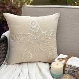 Cotton & Linen Mother Of Pearl Sea Creature Pattern Beige, 24x24/26x26, Beach Style Euro Sham - Starfish Pearls - thumbnail 2