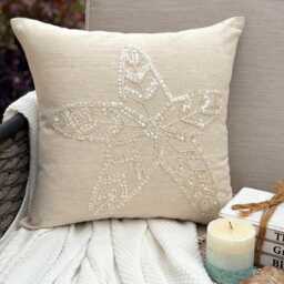 Cotton & Linen Mother Of Pearl Sea Creature Pattern Beige, 24x24/26x26, Beach Style Euro Sham - Starfish Pearls