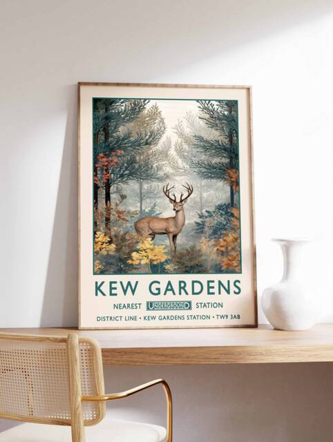 William Morris Deer Print, Kew Gardens London Poster, Vintage Wall Art, Floral Poster - image 1