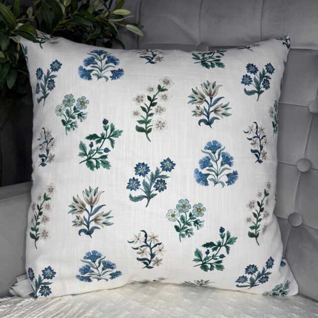 Decorative Cushion Cover in Blue Floral Design, Cotton - Linen Blend Pillow Clarke & Leiden Fabric, Modern Style Home Decor - image 1