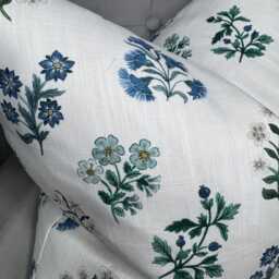 Decorative Cushion Cover in Blue Floral Design, Cotton - Linen Blend Pillow Clarke & Leiden Fabric, Modern Style Home Decor - thumbnail 2