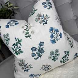 Decorative Cushion Cover in Blue Floral Design, Cotton - Linen Blend Pillow Clarke & Leiden Fabric, Modern Style Home Decor - thumbnail 4
