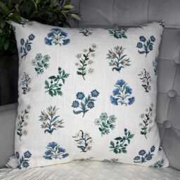 Decorative Cushion Cover in Blue Floral Design, Cotton - Linen Blend Pillow Clarke & Leiden Fabric, Modern Style Home Decor - thumbnail 1