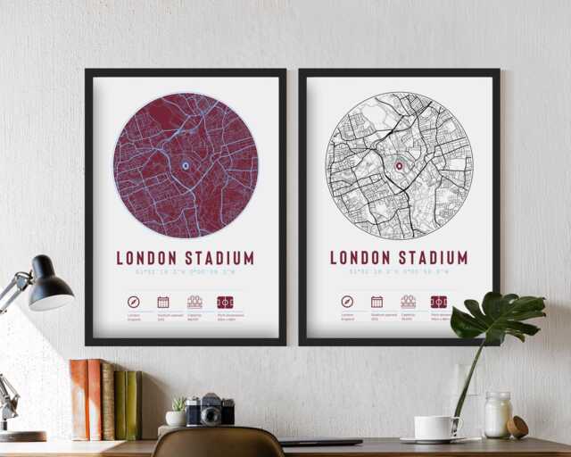 West Ham London Stadium Map Unofficial Print - Frame Options Minimalist Football Art Gift For Him Dad Grandad Brother Uncle United Fan - image 1