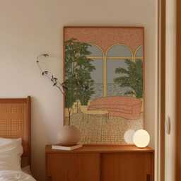 Mediterranean Lobby Poster, Coastal Interior Print, Resort Wall Art - thumbnail 2