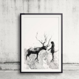 Bond, Deer Head, Animal Art Print, Art, Stag Girl & Deer, Black White Minimalist Reindeer Nursery - thumbnail 4