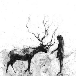 Bond, Deer Head, Animal Art Print, Art, Stag Girl & Deer, Black White Minimalist Reindeer Nursery - thumbnail 3