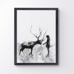 Bond, Deer Head, Animal Art Print, Art, Stag Girl & Deer, Black White Minimalist Reindeer Nursery - thumbnail 2