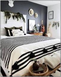 Handmade Moroccan Cotton Blanket With Pom Poms, Black Stripes - thumbnail 2