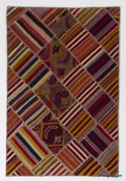 Multicolor Turkish Patchwork Rug Handmade Kilim Rug - 4' X 6'2 - thumbnail 1