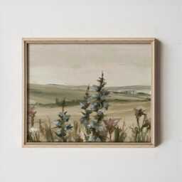Floral Landscape Poster, Sage Meadow Wall Art, Country Painting - thumbnail 3