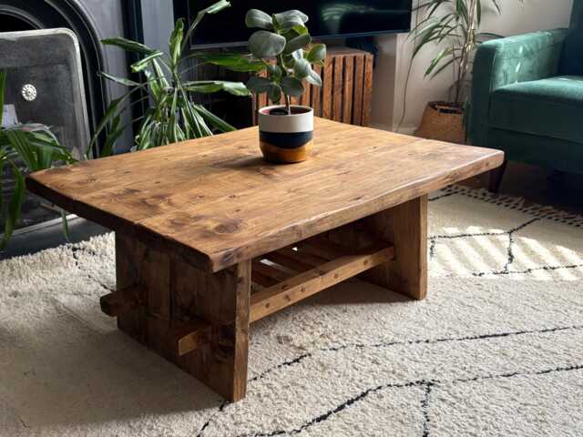 Rustic Farmhouse Coffee Table With Magazine Shelf - image 1