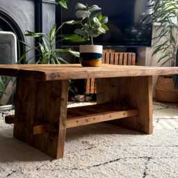 Rustic Farmhouse Coffee Table With Magazine Shelf - thumbnail 2
