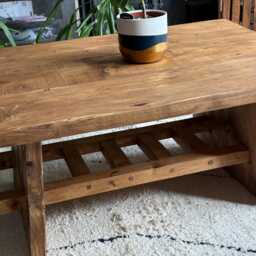 Rustic Farmhouse Coffee Table With Magazine Shelf - thumbnail 3