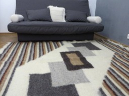 Handwoven Wool Rug Geometric Strips, Modern Living Room Decor - 225x175cm - thumbnail 1