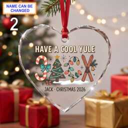 Have A Cool Yule Christmas Glass Ornament, Custom Ski Keepsake With Candy Canes, Snowy Tree, Skis & Festive Winter Details, Gift - thumbnail 2