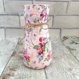 Pink Vase Glass, Unique Glass Vase, Painted Vase Gifts, Gift For Nan, Floral Handmade Uk, Flowers, Decoupage - thumbnail 3