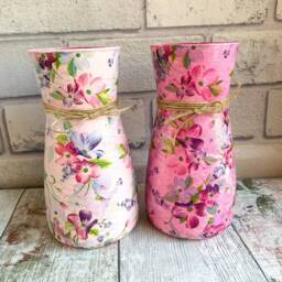 Pink Vase Glass, Unique Glass Vase, Painted Vase Gifts, Gift For Nan, Floral Handmade Uk, Flowers, Decoupage - thumbnail 2