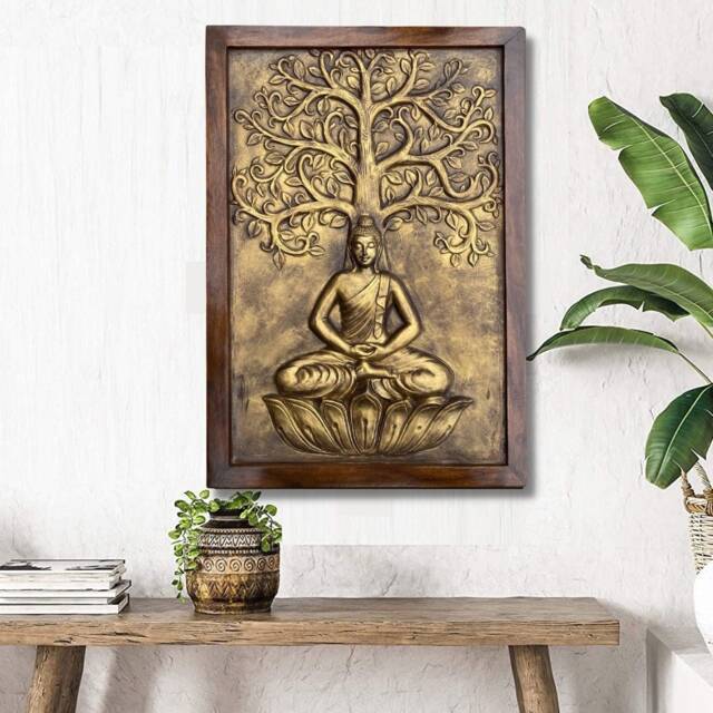 Handmade Buddha Tree Of Life Wall Art - Resin Relief, Rosewood Frame - image 1