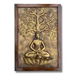 Handmade Buddha Tree Of Life Wall Art - Resin Relief, Rosewood Frame - thumbnail 2