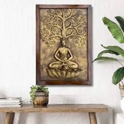Handmade Buddha Tree Of Life Wall Art - Resin Relief, Rosewood Frame - thumbnail 1
