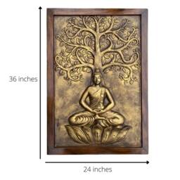 Handmade Buddha Tree Of Life Wall Art - Resin Relief, Rosewood Frame - thumbnail 3
