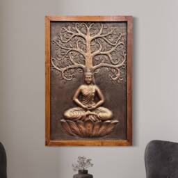 Handmade Buddha Tree Of Life Wall Art - Resin Relief, Rosewood Frame - thumbnail 4
