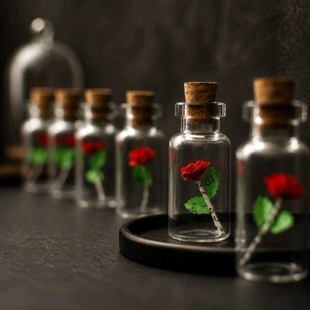 Miniature Rose in Bottle, Tiny Romantic Gift, Handmade Flower Vial, Valentine's Day Art - image 1