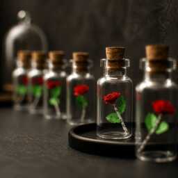 Miniature Rose in Bottle, Tiny Romantic Gift, Handmade Flower Vial, Valentine's Day Art