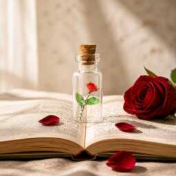 Miniature Rose in Bottle, Tiny Romantic Gift, Handmade Flower Vial, Valentine's Day Art - thumbnail 2