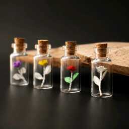 Miniature Rose in Bottle, Tiny Romantic Gift, Handmade Flower Vial, Valentine's Day Art - thumbnail 4