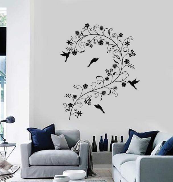 Wall Vinyl Decal Floral Flower Birds Romantic Bedroom Decor 2265Di - image 1
