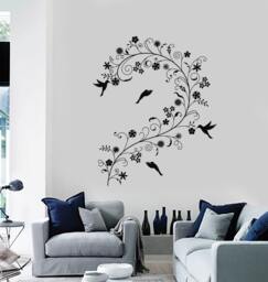 Wall Vinyl Decal Floral Flower Birds Romantic Bedroom Decor 2265Di - thumbnail 1