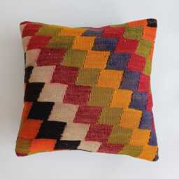 Handmade Cushion Cover, Multicolour Turkish Rug Cushion, Pillow, Decorative Throw Kilim 18''x18''/45x45 cm - thumbnail 1