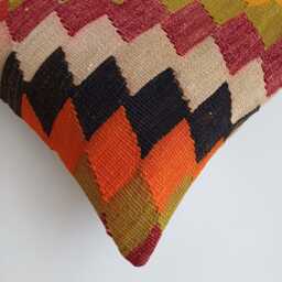 Handmade Cushion Cover, Multicolour Turkish Rug Cushion, Pillow, Decorative Throw Kilim 18''x18''/45x45 cm - thumbnail 3