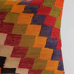 Handmade Cushion Cover, Multicolour Turkish Rug Cushion, Pillow, Decorative Throw Kilim 18''x18''/45x45 cm - thumbnail 2