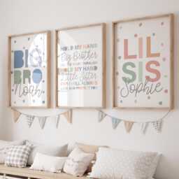 Set Of 3 Personalised Big Bro Lil Sis Prints, Siblings Wall Art, Shared Bedroom, Playroom, Nursery Boys Girls Bedroom - thumbnail 1