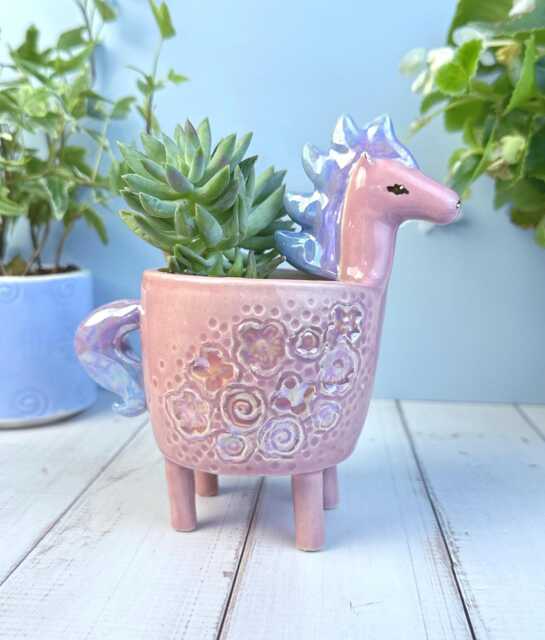 Whimsical Horse Planter , Gift For Lover, Ceramic Cactus Planter, Unique Succulent Figurine - image 1