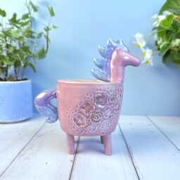 Whimsical Horse Planter , Gift For Lover, Ceramic Cactus Planter, Unique Succulent Figurine - thumbnail 3