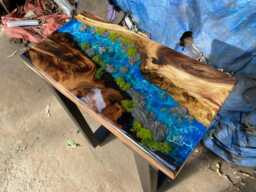 Blue Ocean Epoxy Side Table Live Edge Resin Coffee Table - thumbnail 1