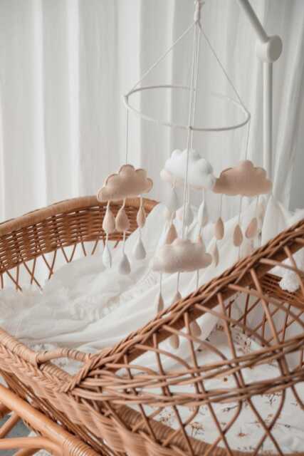 Neutral Cloud Mobile, Baby Nursery Designer Decor, Cot Decor - image 1