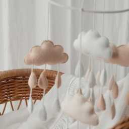 Neutral Cloud Mobile, Baby Nursery Designer Decor, Cot Decor - thumbnail 3