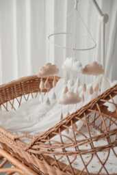 Neutral Cloud Mobile, Baby Nursery Designer Decor, Cot Decor - thumbnail 1