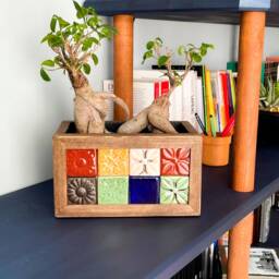 Hand Painted Tile Wooden Planter Indoor Flower Box - thumbnail 3