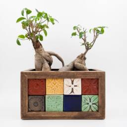 Hand Painted Tile Wooden Planter Indoor Flower Box - thumbnail 2