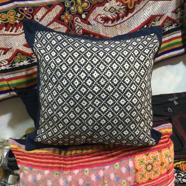 Vintage Handmade Black Thai Textile Cotton Pillow Cover in Nghe An, Vietnam - image 1