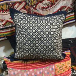 Vintage Handmade Black Thai Textile Cotton Pillow Cover in Nghe An, Vietnam - thumbnail 1