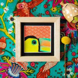 Small Painting Of A Keel-Tailed Toucan's Look in Dry Pastel & Handmade Japanese Paper - thumbnail 1
