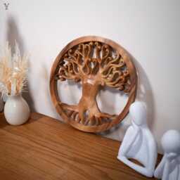 Handcrafted Teak Wood Tree Of Life Wall Art - 28-32cm - thumbnail 4
