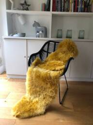 Mustard Yellow Genuine Sheepskin Rug , Ochre Large Rug, Sheepskin, Fur Interior Design Accessories, Chair Cover, Bed Throw - thumbnail 1